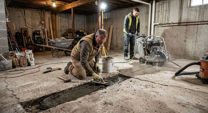 Cracked Basement Floor Repair in Claremore, OK